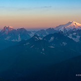 Ushba and Elbrus at dawn from the slopes of Tetnuldi