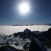 Summit of Bynack with Ben Macdui & Cairngorm floating in the distant clouds., Bynack More