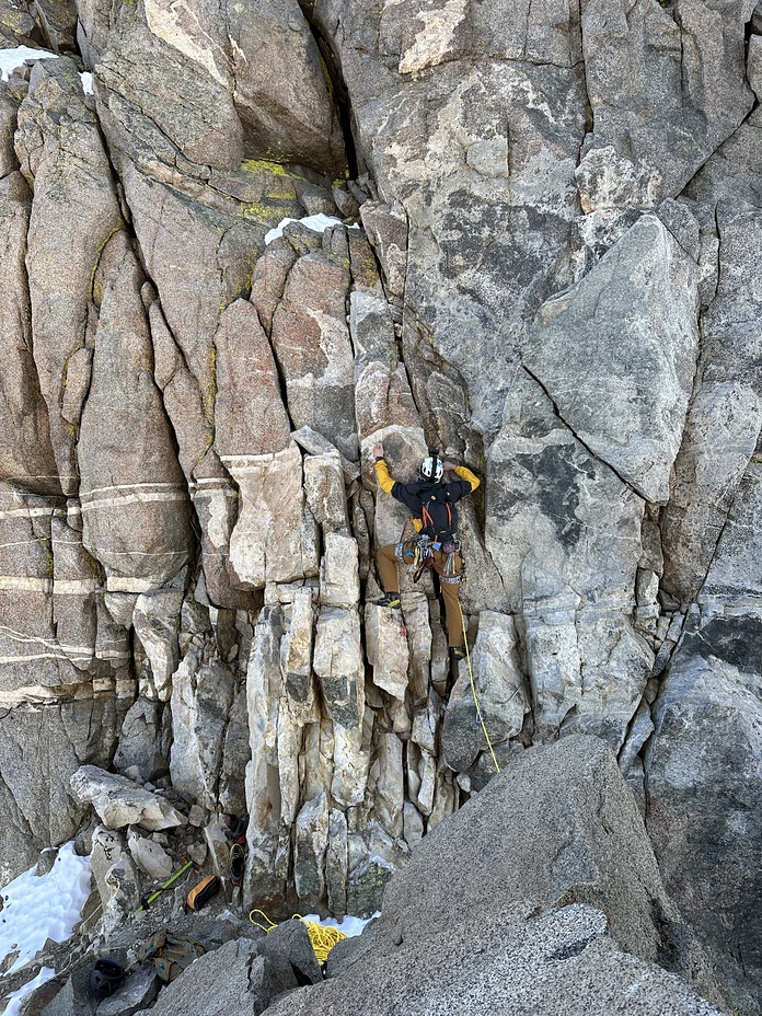 Climbing out the notch, Thunderbolt Peak