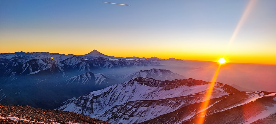 Damavand view from Tochal peak in sunrise 