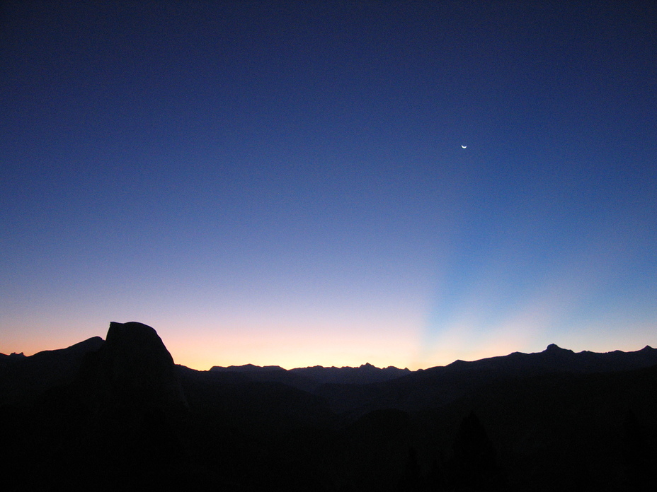 Half Dome at sunrise with moon, Three Brothers (Yosemite)