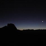 Half Dome and moon with earthshine, Three Brothers (Yosemite)