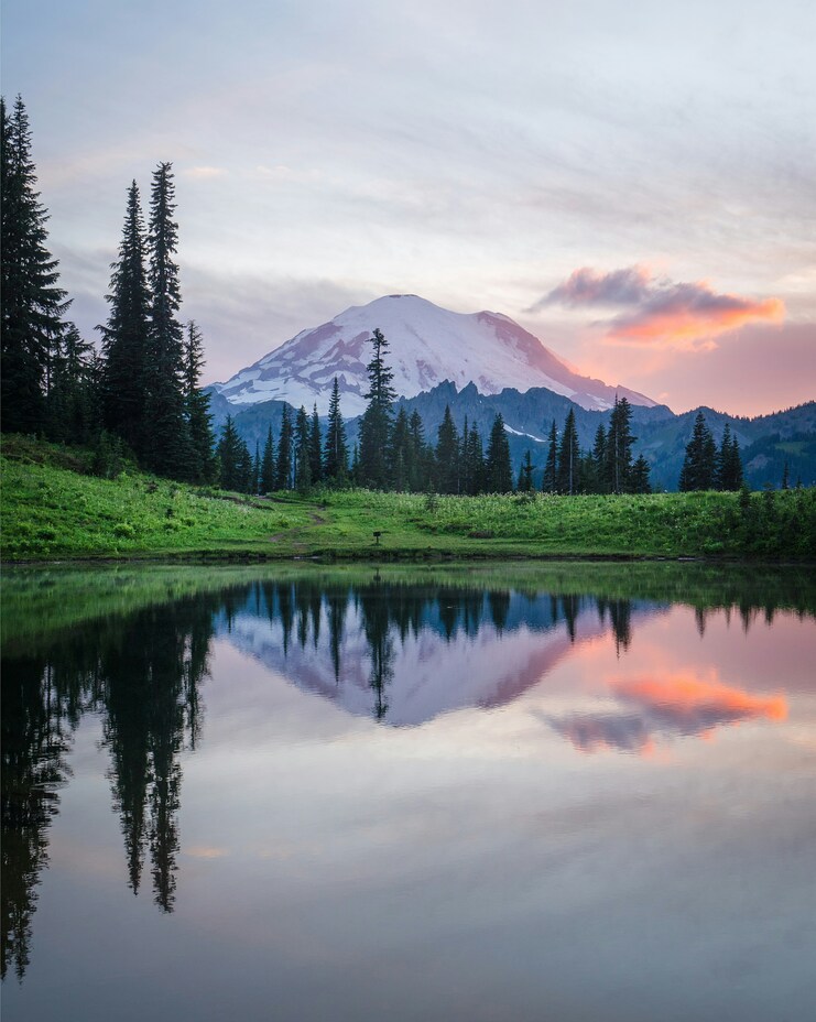 Mount Rainier Reflected in Tipsoo Lake at Sunset