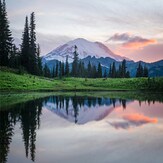 Mount Rainier Reflected in Tipsoo Lake at Sunset