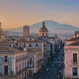 Mount Etna Behind the Cityscape of Catania, Sicily, Monte Etna