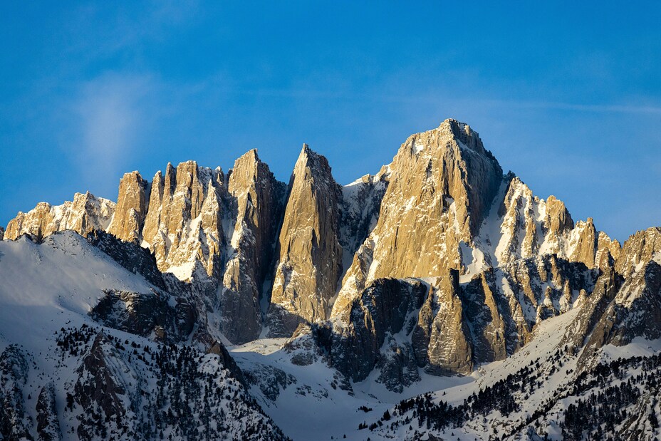 Snow-Covered Summit of Mount Whitney in Morning Light