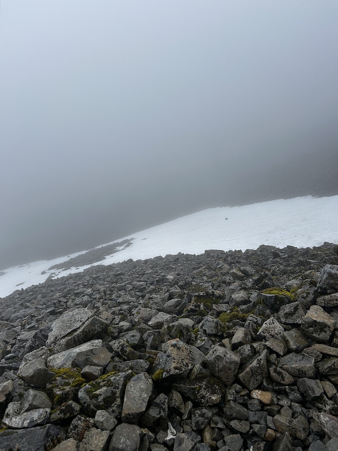 Snow at summit and poor visibility, Ben Nevis