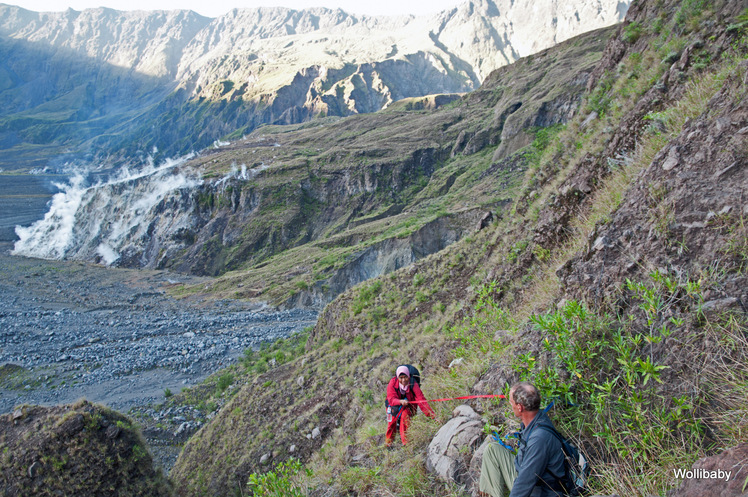 ropes are safer to climb steep parts, Tambora