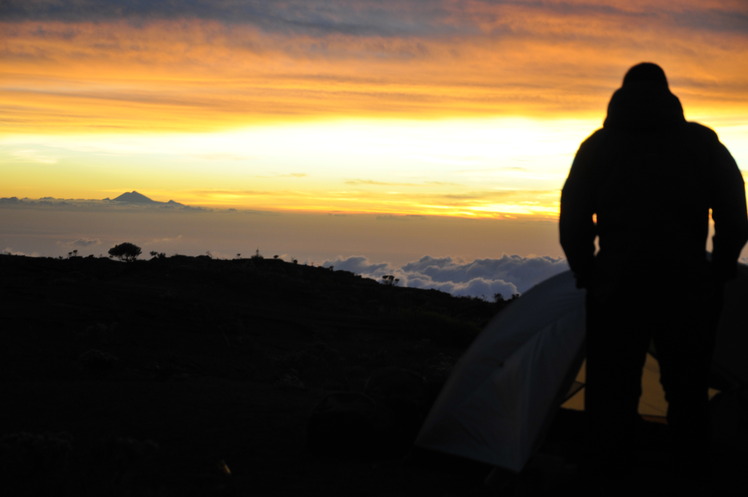 sunrise at the crater rim, with Rinjani in the west, Tambora